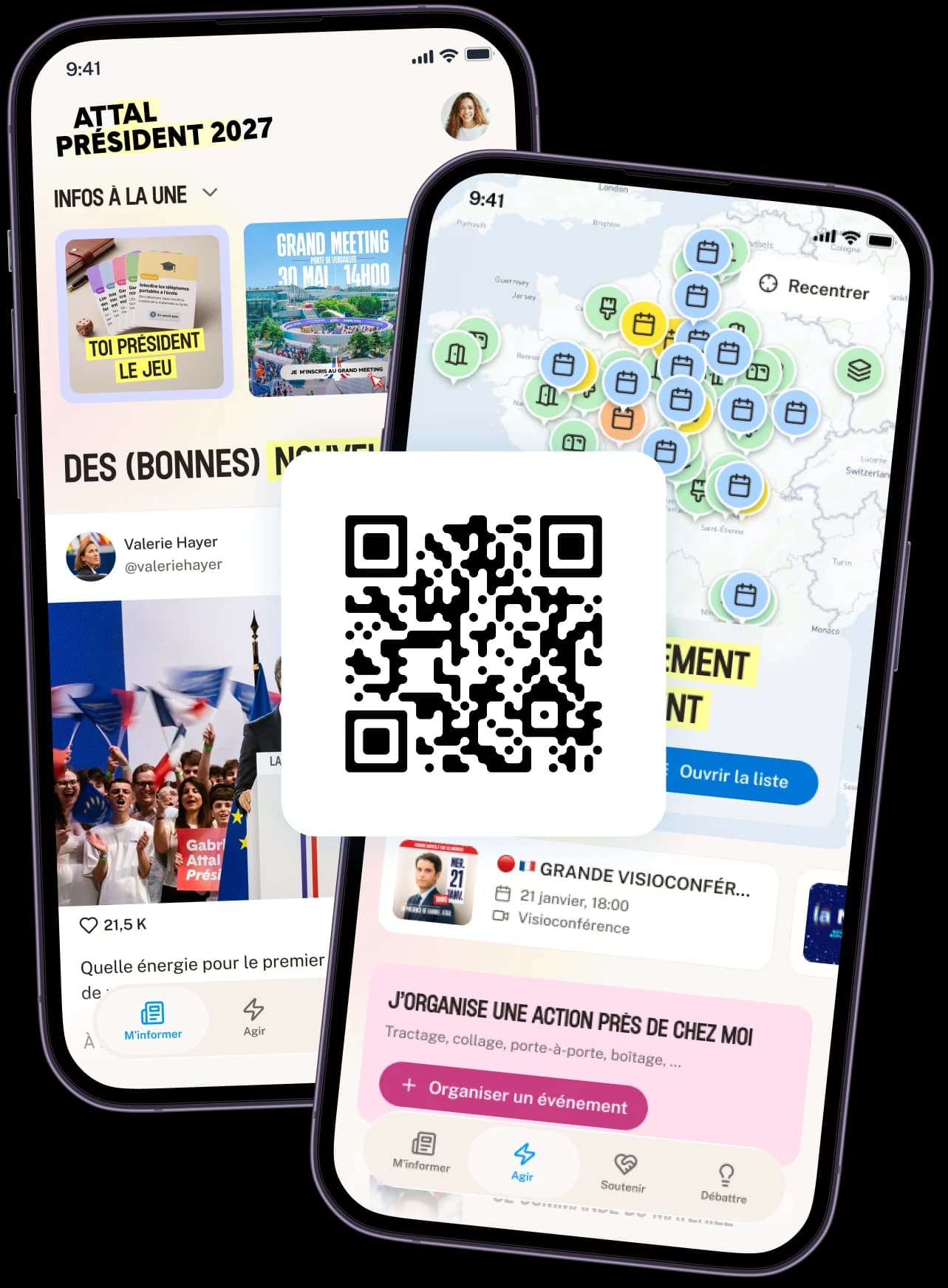 Aperçu de l'app campagne avec code QR à scanner
